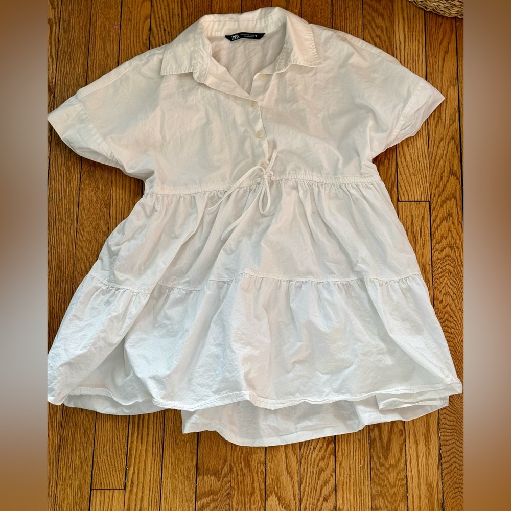 Zara White Cotton Dress - Size XS - Picture 2 of 5